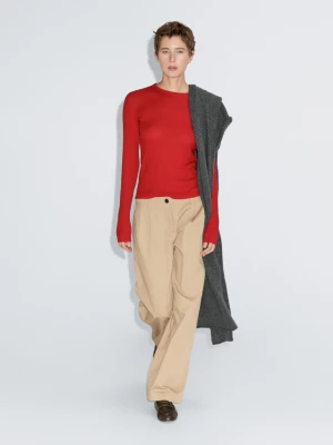 Koszulka Z Długim Rękawem Z Mieszanki Bawełny - Czerwony - - Massimo Dutti - Kobieta