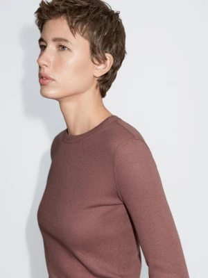 Koszulka Z Długim Rękawem Z Mieszanki Bawełny - Pudrowy Róż - - Massimo Dutti - Kobieta