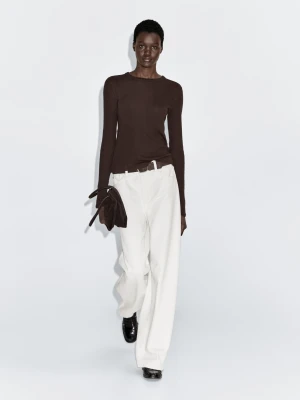 Koszulka Z Długim Rękawem Z Mieszanki Bawełny - Brązowy - - Massimo Dutti - Kobieta