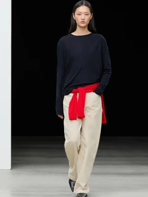 Koszulka Z Długim Rękawem Z Mieszanki Wełny - Granatowy - Massimo Dutti - Female