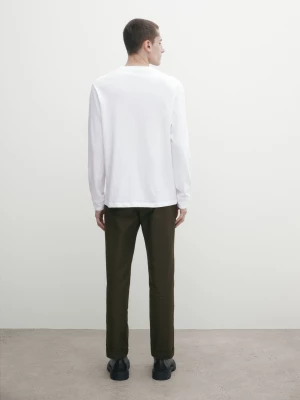 Koszulka Z Długim Rękawem Ze 100% Bawełny - Śnieżnobiały - - Massimo Dutti - Mężczyzna
