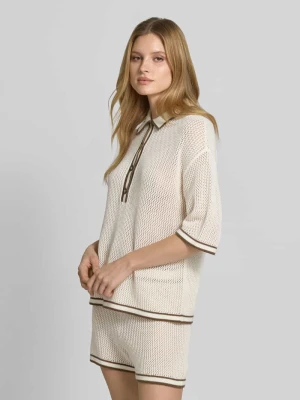 Koszulka z dzianiny z kołnierzykiem polo i listwą guzikową curated by Anna Schürrle Style Icon Collection