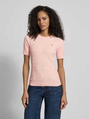 Koszulka z dzianiny ze ściegiem warkoczowym i Wyhaftowane logo Gant