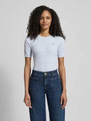 Koszulka z dzianiny ze ściegiem warkoczowym i Wyhaftowane logo Gant