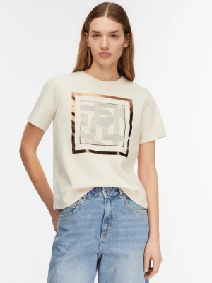 T-shirt z artystycznym nadrukiem comma beżowy