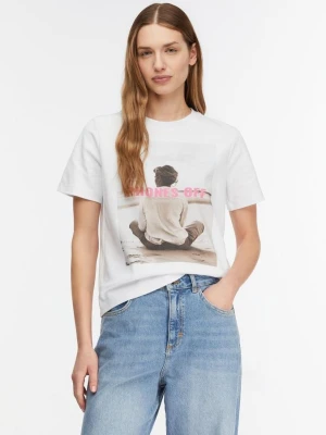 T-shirt z artystycznym nadrukiem comma biały