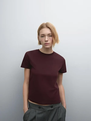 Koszulka Z Grubej Bawełny Z Ozdobnym Szwem - Bordowy - - Massimo Dutti - Kobieta