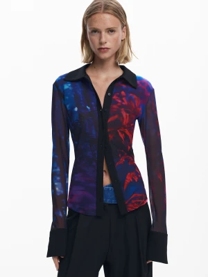 Koszulka z guzikami z szyfonu Desigual