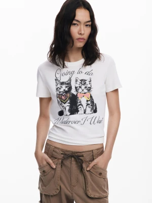 Koszulka z kotami i dżetami Desigual