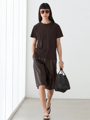 Koszulka Z Krótkim Rękawem 100% Bawełna - Brązowy - Massimo Dutti - Female