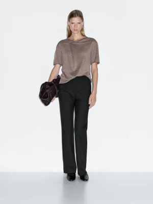 Koszulka Z Krótkim Rękawem I Asymetrycznym Zapięciem - Ecru Średni - - Massimo Dutti - Kobieta