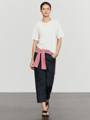 Koszulka Z Krótkim Rękawem I Guzikami - Biały Złamany - Massimo Dutti - Female