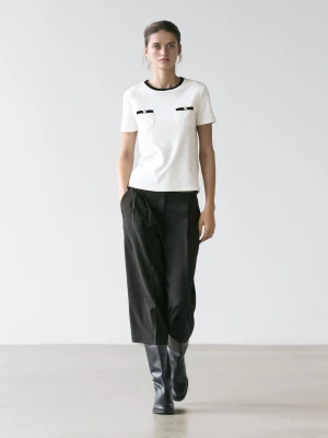 Koszulka Z Krótkim Rękawem I Kieszeniami - Biały - - Massimo Dutti - Kobieta