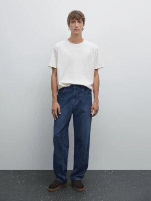 Koszulka Z Krótkim Rękawem I Kontrastowym Stebnowaniem - Ecru - - Massimo Dutti - Mężczyzna