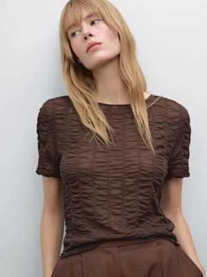 Koszulka Z Krótkim Rękawem I Marszczeniem - Brązowy - - Massimo Dutti - Kobieta