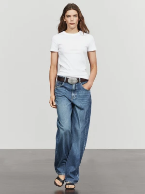 Koszulka Z Krótkim Rękawem I Ściągaczami - Biały Złamany - Massimo Dutti - Female