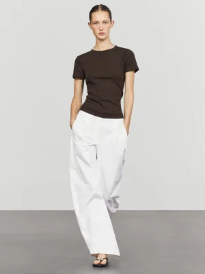 Koszulka Z Krótkim Rękawem I Ściągaczami - Brązowy - Massimo Dutti - Female
