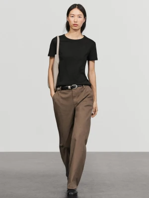 Koszulka Z Krótkim Rękawem I Ściągaczem - Czarny - Massimo Dutti - Female
