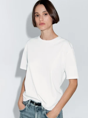 Koszulka Z Krótkim Rękawem I Szwem Z Tyłu - Biały - - Massimo Dutti - Kobieta