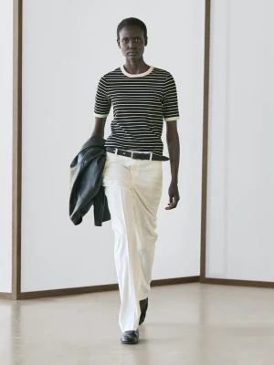 Koszulka Z Krótkim Rękawem W Paski Z Kontrastem - Czarny - - Massimo Dutti - Kobieta