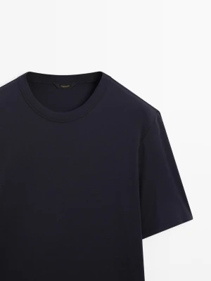 Koszulka Z Krótkim Rękawem Z Bawełny I Jedwabiu - Granatowy - - Massimo Dutti - Mężczyzna