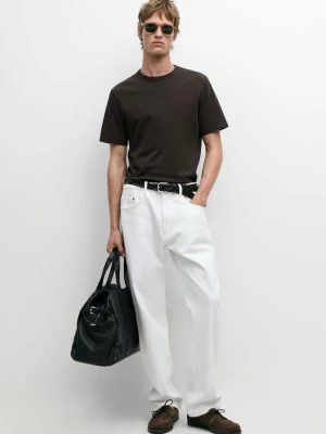 Zdjęcie produktu Koszulka Z Krótkim Rękawem Z Bawełny I Jedwabiu - Węglowy - - Massimo Dutti - Mężczyzna