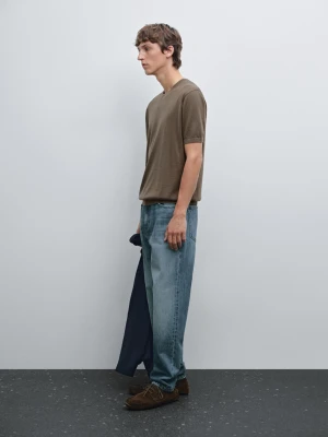 Koszulka Z Krótkim Rękawem Z Dzianiny Z Mieszanki Wełny - Khaki - - Massimo Dutti - Mężczyzna