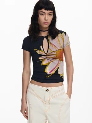Koszulka z krótkim rękawem z kwiatowym rozcięciem Desigual