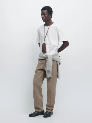 Koszulka Z Krótkim Rękawem Z Lnu I Bawełny - Biały Złamany - Massimo Dutti - Male