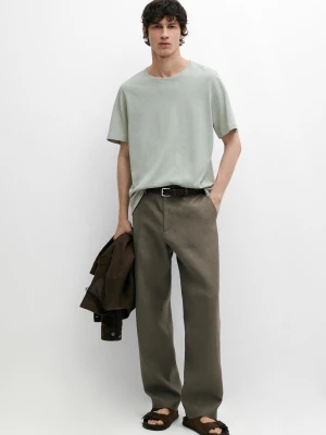 Koszulka Z Krótkim Rękawem Z Lnu I Bawełny - Zielony - - Massimo Dutti - Mężczyzna