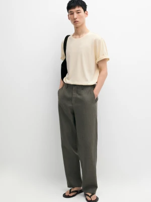 Koszulka Z Krótkim Rękawem Z Lnu I Bawełny - Żółty - - Massimo Dutti - Mężczyzna