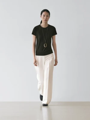 Koszulka Z Krótkim Rękawem Z Lyocellem - Czarny - - Massimo Dutti - Kobieta