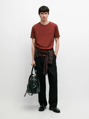 Zdjęcie produktu Koszulka Z Krótkim Rękawem Z Mieszanki Bawełny - Bordowy - - Massimo Dutti - Mężczyzna