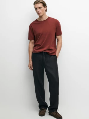 Koszulka Z Krótkim Rękawem Z Mieszanki Bawełny - Bordowy - - Massimo Dutti - Mężczyzna