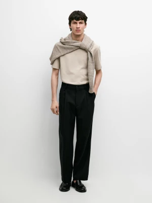 Koszulka Z Krótkim Rękawem Z Mieszanki Bawełny - Piaskowy - - Massimo Dutti - Mężczyzna