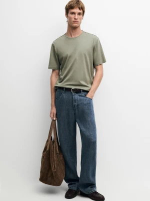 Koszulka Z Krótkim Rękawem Z Mieszanki Bawełny - Zieleń Mchu - Massimo Dutti - Male