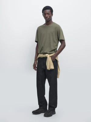 Koszulka Z Krótkim Rękawem Z Mieszanki Lnu - Jansy Khaki - - Massimo Dutti - Mężczyzna