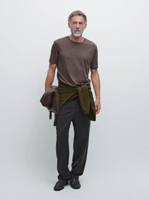 Koszulka Z Krótkim Rękawem Z Mieszanki Wełny - Czekoladowy - - Massimo Dutti - Mężczyzna