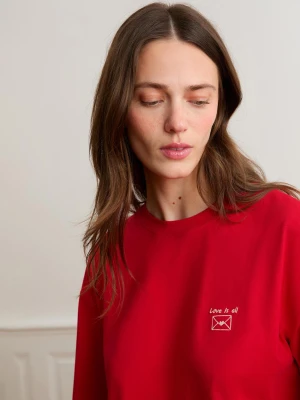 Koszulka z krótkim rękawem z napisem "love is all" z bawełny Etam