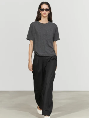 Koszulka Z Krótkim Rękawem Z Ozdobną Kieszenią - Szary Średni - Massimo Dutti - Female