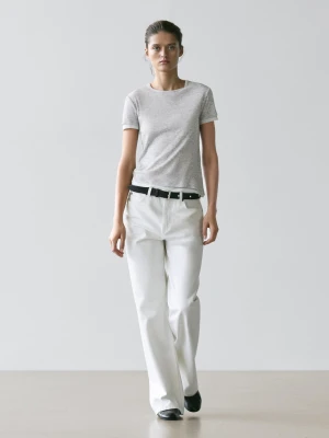 Zdjęcie produktu Koszulka Z Krótkim Rękawem Z Podwójnym Wykończeniem - Szary - - Massimo Dutti - Kobieta