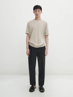 Koszulka Z Krótkim Rękawem Ze 100% Bawełny - Beżowy - - Massimo Dutti - Mężczyzna