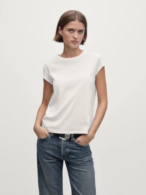 Koszulka Ze 100% Bawełny Merceryzowanej Z Krótkim Rękawem - Biały - - Massimo Dutti - Kobieta