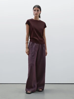 Koszulka Z Krótkim Rękawem Ze 100% Bawełny - Bordowy - - Massimo Dutti - Kobieta