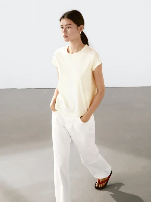 Koszulka Z Krótkim Rękawem Ze 100% Bawełny - Jasnożółty - - Massimo Dutti - Kobieta