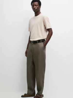 Koszulka Z Krótkim Rękawem Ze 100% Bawełny - Jasny Beż - Massimo Dutti - Male