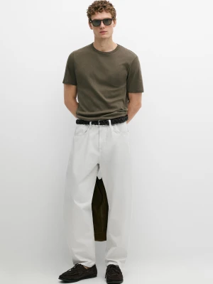 Koszulka Z Krótkim Rękawem Ze 100% Bawełny - Khaki - Massimo Dutti - Male