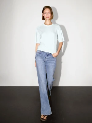 Koszulka Z Krótkim Rękawem Ze 100% Bawełny - Pastelowy Niebieski - - Massimo Dutti - Kobieta