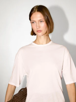 Koszulka Z Krótkim Rękawem Ze 100% Bawełny - Roż Past - - Massimo Dutti - Kobieta