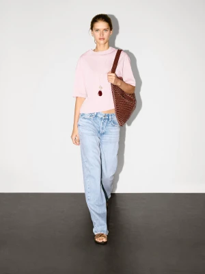Koszulka Z Krótkim Rękawem Ze 100% Bawełny - Różowy - - Massimo Dutti - Kobieta